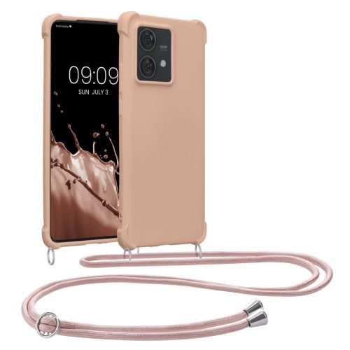 Θήκη Kwmobile με κορδόνι για Motorola Edge 40 Neo, Κρεμ, Σιλικόνη, KWM000022NX004C