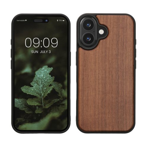 Θήκη Kwmobile για Apple iPhone 16, Καφέ, Ξύλο/Σιλικόνη, KWM000022UP001C