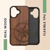 Θήκη Kwmobile για Apple iPhone 16, Καφέ, Ξύλο/Σιλικόνη, KWM000022US001C