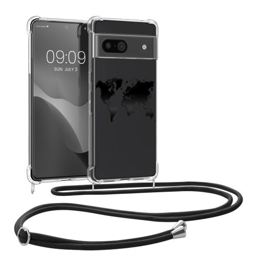 Θήκη Kwmobile με κορδόνι για Google Pixel 8a, Διαφανής/Μαύρη, Σιλικόνη, KWM000020KX004C
