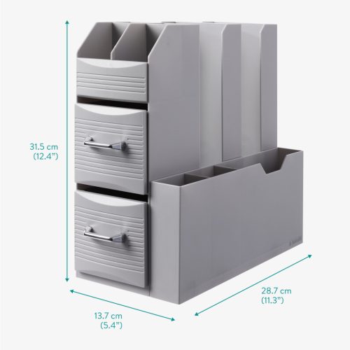 Organizator accesorii cafea Navaris, cu sertare, 31.5x13.7x28.7 cm, HIPS, gri, plastic