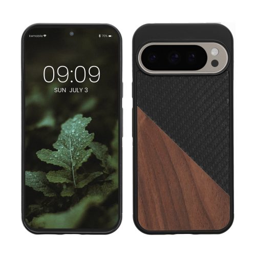 Θήκη Kwmobile για Google Pixel 9/Pixel 9 Pro, Καφέ/Μαύρο, Ξύλο/Σιλικόνη, KWM000020QR001C