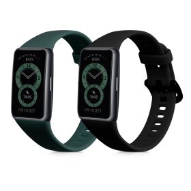   Ιμάντας kwmobile για Huawei Band 6, Σιλικόνη, Πράσινο/Μαύρο, 59296.01