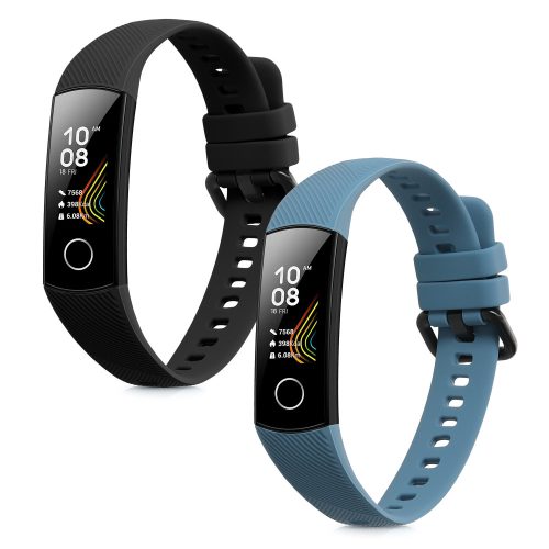 Σετ 2 λουριά για Honor Band 5/Band 4, Kwmobile, Μαύρο/Μπλε, Σιλικόνη, 59596.02