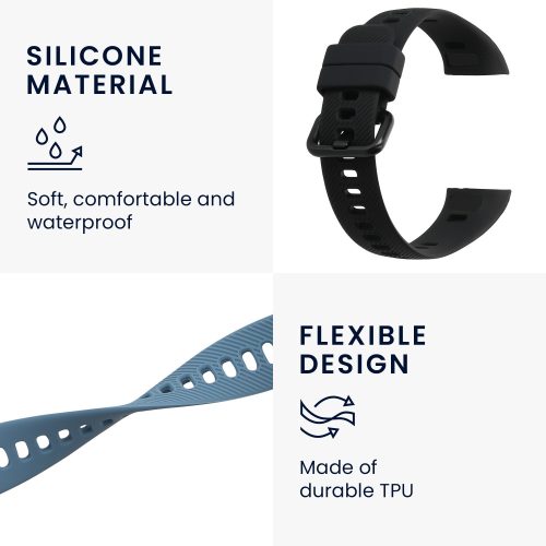 Σετ 2 λουριά για Honor Band 5/Band 4, Kwmobile, Μαύρο/Μπλε, Σιλικόνη, 59596.02