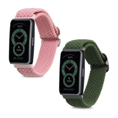 Σετ 2 λουριά για Huawei Band 6/Band 3/Watch Fit mini, Kwmobile, Pink/Green, Nylon, 59609.02