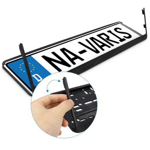 Set 2 suporturi placuta inmatriculare Navaris, 52x11 cm, fara perforare, PP, negru, polipropilena