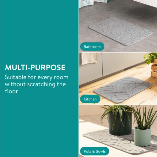 Covoras baie piatra diatomita Navaris, uscare rapida, 60x39 cm, antiderapant, diatomita, gri, piatra