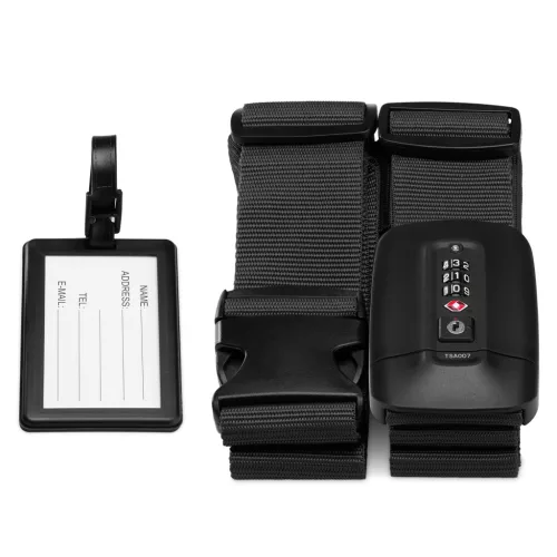 Ζώνη αποσκευών Navaris με λουκέτο και ετικέτα ID, ρυθμιζόμενο μήκος 400x5 εκ., μαύρο, 51357.01