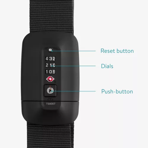 Ζώνη αποσκευών Navaris με λουκέτο και ετικέτα ID, ρυθμιζόμενο μήκος 400x5 εκ., μαύρο, 51357.01