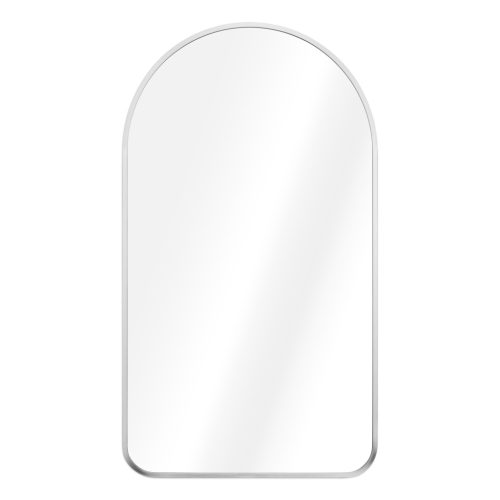 Oglinda de perete Navaris, arcuita, 45x80 cm, montaj usor, argintiu, aluminiu/sticla