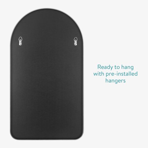 Oglinda de perete Navaris, arcuita, 45x80 cm, montaj usor, argintiu, aluminiu/sticla