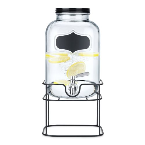 Dozator bauturi Navaris cu suport metalic negru, 5L, cu robinet inox, sticla, 59968.01