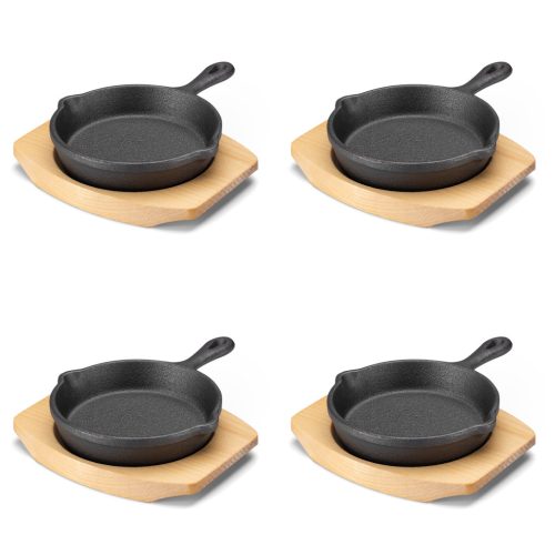 Set 4 tigai mici din fonta Navaris cu baza din lemn, 10.2 cm, 4", 426g, 60343.03