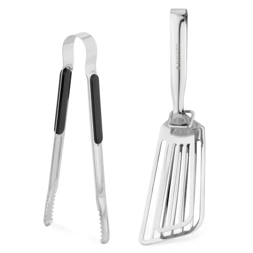 Set spatula si cleste pentru peste Navaris, 30 cm, din otel inoxidabil, 60458.01