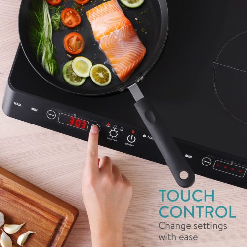 Plita inductie dubla Navaris, 3500W, 2 zone gatit, control tactil, 60582.02, negru, plastic/sticla