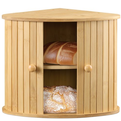 Cutie pentru paine Navaris din bambus, 30x30x31 cm, usa glisanta, maro, 54972.02