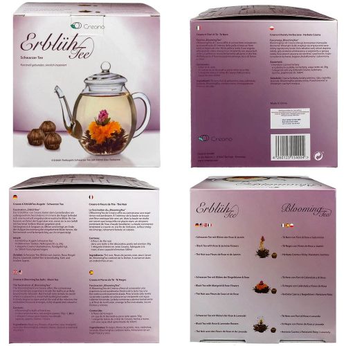 Σετ δώρου Creano ErbluhTee Mix, γυάλινη τσαγιέρα 500 ml και 6 μπάλες ανθιστού μαύρου τσαγιού, 3 ποικιλίες