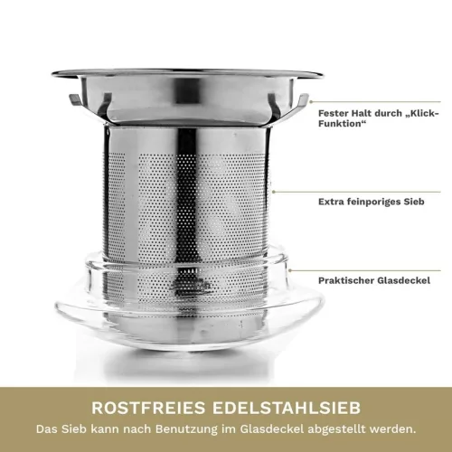 Pahar pentru ceai Creano All-in-One, 400 ml, cu infuzor din inox si capac din sticla