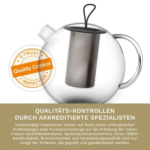 Ceainic din sticla Creano Jumbo, 2 L, cu infuzor din inox si capac