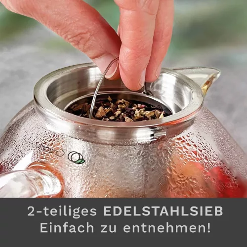 Ceainic din sticla Creano All-in-One, 1,7 L, cu infuzor din inox si capac, anti-picurare