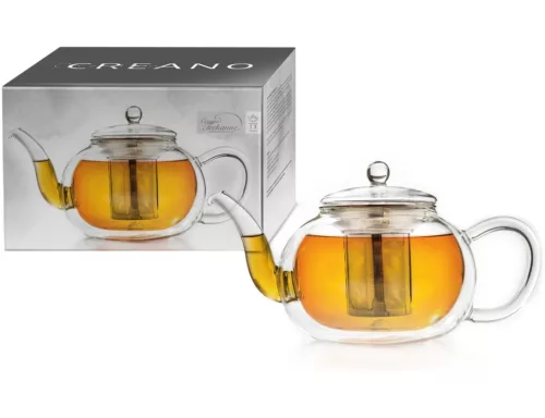 Ceainic termic Creano, 1,2 L, sticla perete dublu, cu infuzor din inox, anti-picurare