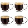 Set 4 cesti espresso termice Creano, 100 ml, sticla borosilicata, perete dublu, model inalt