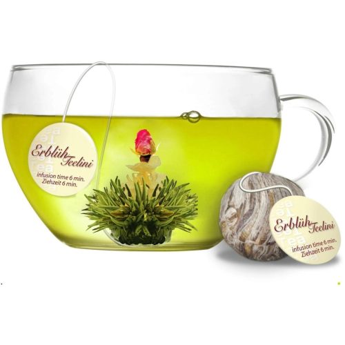 Σετ δώρου ανθιστού τσαγιού Creano Teelini, γυάλινη κούπα 200 ml με καπάκι, 8 φακελάκια πράσινου τσαγιού