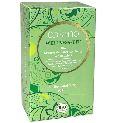 Βιολογικό τσάι Creano Wellness Tea, πράσινο τσάι με βότανα, άρωμα γκρέιπφρουτ, σετ 20 φακελάκια