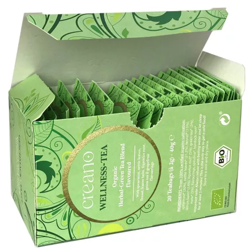 Βιολογικό τσάι Creano Wellness Tea, πράσινο τσάι με βότανα, άρωμα γκρέιπφρουτ, σετ 20 φακελάκια