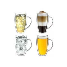   Set 4 cani termice Creano DG-SHH, 250 ml, sticla borosilicata, perete dublu, cu maner