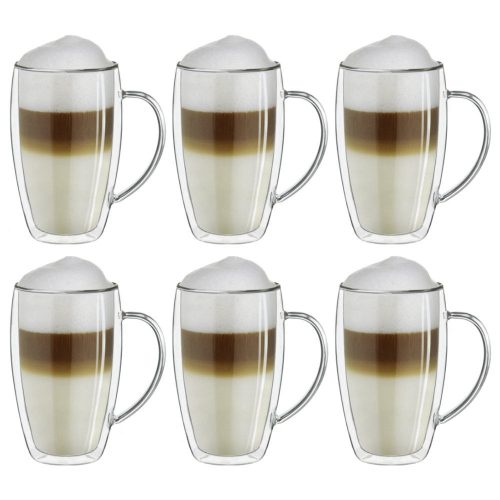 Set 6 cani termice Creano DG-SHH, 400 ml, sticla borosilicata, perete dublu, cu maner