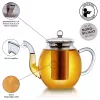 Ceainic din sticla Creano, 1 L, cu infuzor din inox, capac si 2 flori de ceai