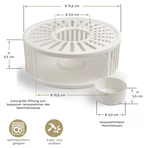 Suport incalzire ceainic Creano Stripes, alb, din inox, cu suport pentru lumanare
