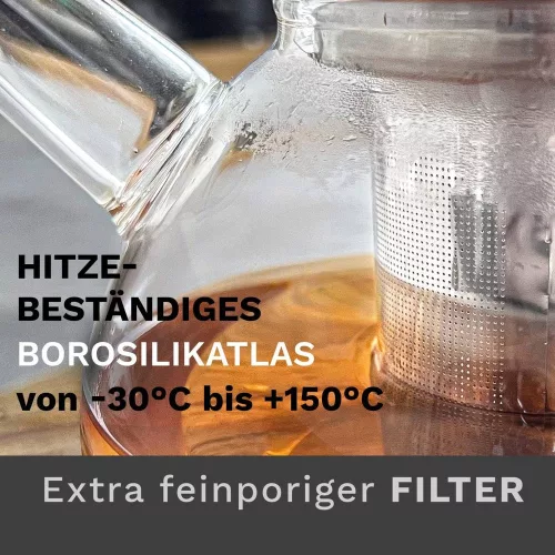 Ceainic din sticla Creano, 1 L, cu sita din inox si capac, pentru ceai vrac