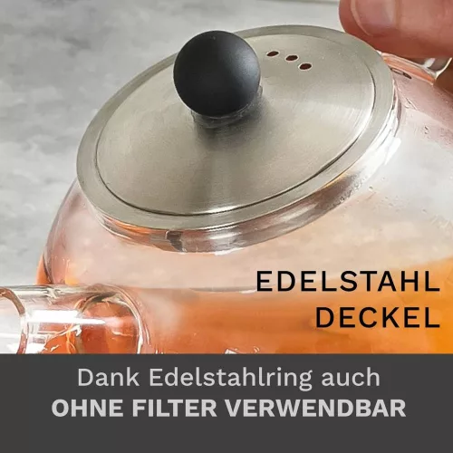 Ceainic din sticla Creano, 1,6 L, cu sita din inox si capac, pentru ceai vrac