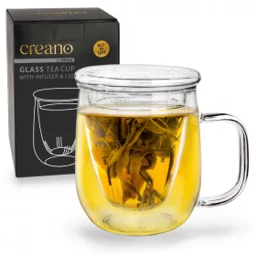   Cana pentru ceai Creano, 450 ml, sticla borosilicata, cu infuzor si capac din sticla