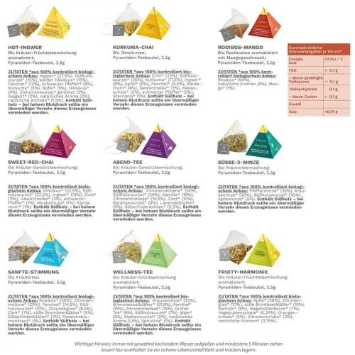 Σετ δώρου βιολογικού τσαγιού Creano Organic Herbal Tea, 12 πυραμιδοειδή φακελάκια, 9 ποικιλίες, 30 g