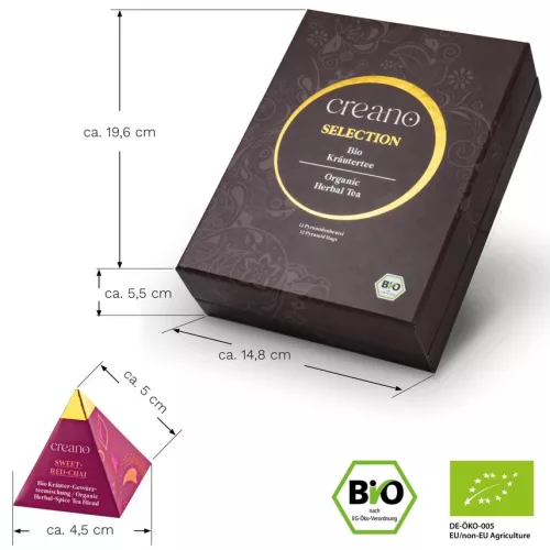 Σετ δώρου βιολογικού τσαγιού Creano Organic Herbal Tea, 12 πυραμιδοειδή φακελάκια, 9 ποικιλίες, 30 g