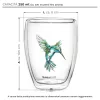 Pahar termic Creano Hummi, 250 ml, sticla borosilicata, perete dublu, decor colibri albastru