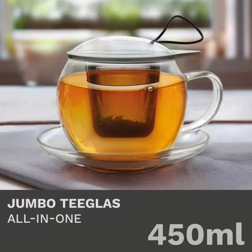 Cana pentru ceai Creano Jumbo, 450 ml, sticla borosilicata, cu maner