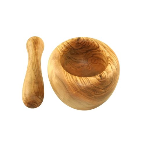 Γουδί από ξύλο ελιάς με γουδοχέρι, διάμετρος 12 cm, ύψος 7 cm