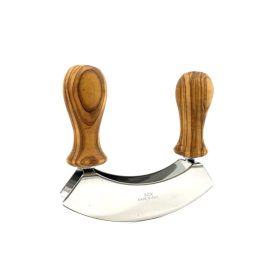   Μαχαίρι mezzaluna για ψιλοκόψιμο, λαβές από ξύλο ελιάς, διπλή ανοξείδωτη λεπίδα, πλάτος 13 cm