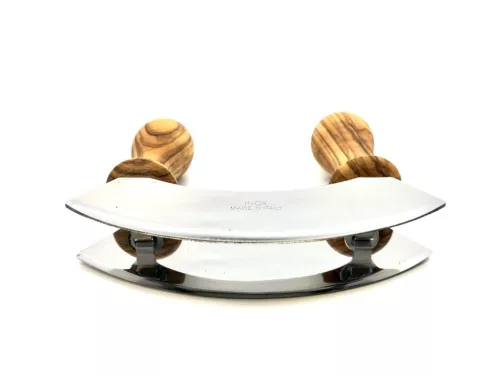 Μαχαίρι mezzaluna για ψιλοκόψιμο, λαβές από ξύλο ελιάς, διπλή ανοξείδωτη λεπίδα, πλάτος 13 cm