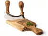Μαχαίρι mezzaluna για ψιλοκόψιμο, λαβές από ξύλο ελιάς, διπλή ανοξείδωτη λεπίδα, πλάτος 13 cm
