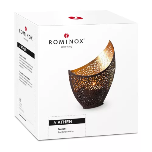 Suport lumanare Rominox Athen, metal maro/auriu, lucrat manual, efect decorativ, 11 x 8 x 14,5 cm