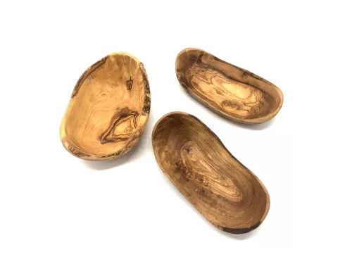Ρουστίκ οβάλ μπολ από ξύλο ελιάς, 9–11 cm, πλάτος 6 cm, για σνακ και σερβίρισμα
