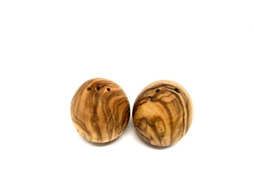 Σετ 2 αλατιέρα & πιπεριέρα από ξύλο ελιάς, σχήμα αυγό, ύψος 5.5 cm