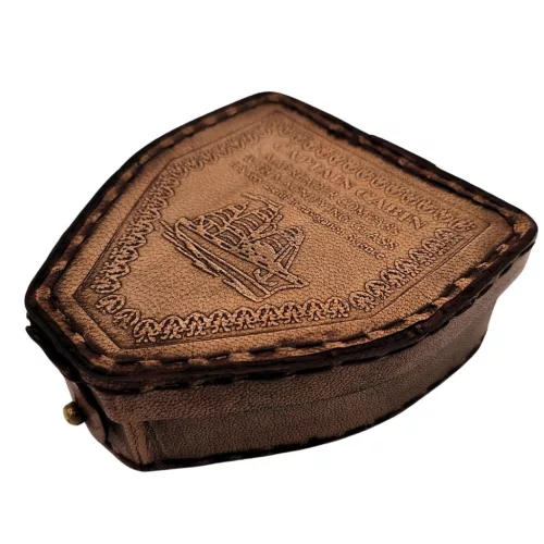 Busolă Giftdeco NC2929, alamă, sticlă și piele, 9,25 x 7,75 x 3,25 cm