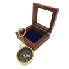 Busolă Giftdeco KR30, alamă, sticlă și lemn, diametru 3,5 cm, stil nautic, clasic